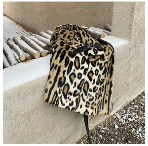 Long Leopard Print Warm Fluffy Faux Fur Trench Coat