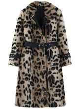 Load image into Gallery viewer, Long Leopard Print Warm Fluffy Faux Fur Trench Coat