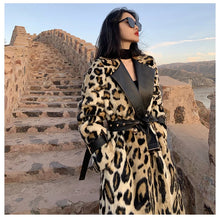 Load image into Gallery viewer, Long Leopard Print Warm Fluffy Faux Fur Trench Coat