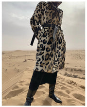 Load image into Gallery viewer, Long Leopard Print Warm Fluffy Faux Fur Trench Coat