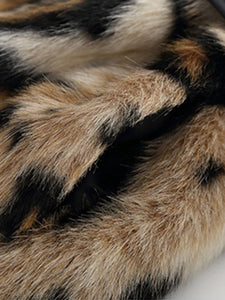 Long Leopard Print Warm Fluffy Faux Fur Trench Coat