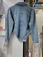 Load image into Gallery viewer, High Quality Luxury Chain Tassel Drop Diamond Denim Jacket