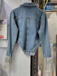 High Quality Luxury Chain Tassel Drop Diamond Denim Jacket