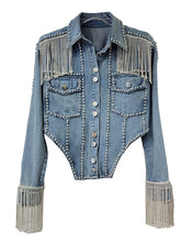 Load image into Gallery viewer, High Quality Luxury Chain Tassel Drop Diamond Denim Jacket