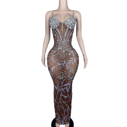 Stunning Crystals Mesh Stretch Dress