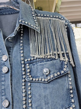 Load image into Gallery viewer, High Quality Luxury Chain Tassel Drop Diamond Denim Jacket