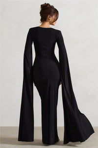 Long Cape Sleeve Split Maxi Dress