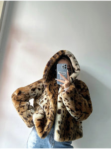 Leopard Print Faux Fur Coat