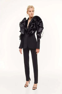 Three Dimensional Ruffled Black Blazer