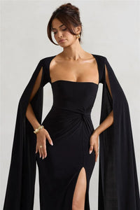 Long Cape Sleeve Split Maxi Dress