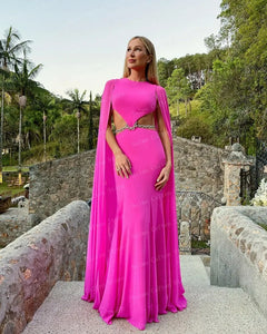 Hot Pink Matte Satin Evening Dress