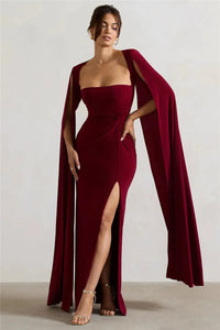 Long Cape Sleeve Split Maxi Dress