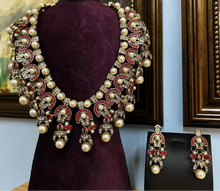 Load image into Gallery viewer, Luxury Large Glass Pearl Rhinestone Vintage Necklace Earrings