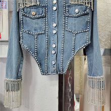 Load image into Gallery viewer, High Quality Luxury Chain Tassel Drop Diamond Denim Jacket