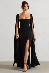 Long Cape Sleeve Split Maxi Dress