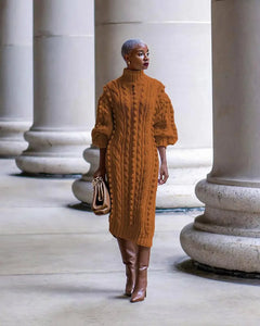 Long Sleeve Turtleneck Knitted Dress