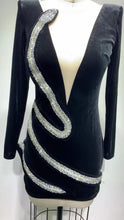 Load image into Gallery viewer, Sexy Long Sleeve Mesh Snake  Velvet Mini Bodycon