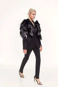 Three Dimensional Ruffled Black Blazer