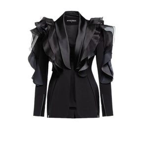 Three Dimensional Ruffled Black Blazer