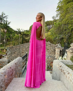 Hot Pink Matte Satin Evening Dress