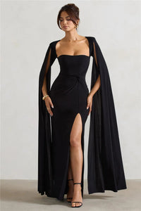 Long Cape Sleeve Split Maxi Dress