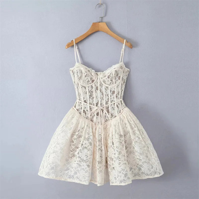 VINTAGE CREAM LACE MINI DRESS