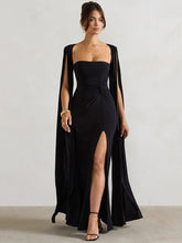 Load image into Gallery viewer, Long Cape Sleeve Split Maxi Dress