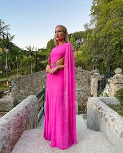 Hot Pink Matte Satin Evening Dress