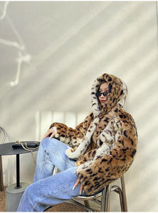 Leopard Print Faux Fur Coat