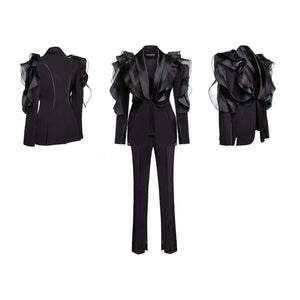 Three Dimensional Ruffled Black Blazer