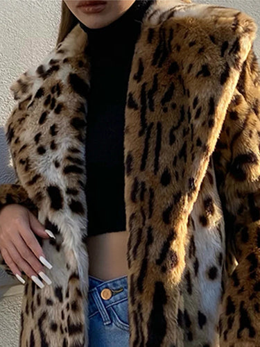 Thick Leopard Fluffy Faux Fur Coat