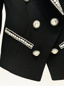 Designer Jacket Diamonds Crystal Beaded Blazer Straight Pants