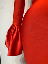 Load image into Gallery viewer, Sparkly Diamonds Neck Flare Sleeve Red Long Bandage Dress