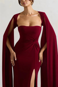 Long Cape Sleeve Split Maxi Dress