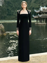 Load image into Gallery viewer, Long Sleeve Colors Diamonds Rhinestone Beaded Long Maxi Dress