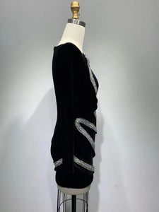 Sexy Long Sleeve Mesh Snake  Velvet Mini Bodycon