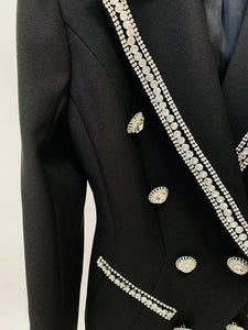 Designer Jacket Diamonds Crystal Beaded Blazer Straight Pants