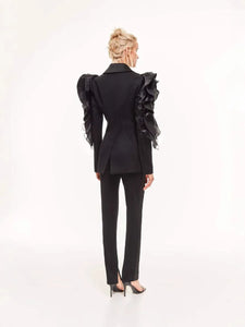 Three Dimensional Ruffled Black Blazer