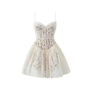 VINTAGE CREAM LACE MINI DRESS