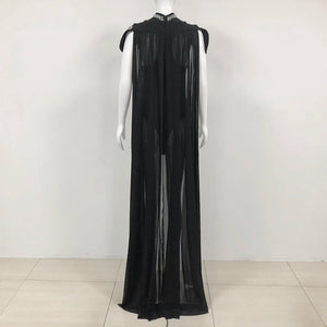 Fashion Design Luxury Diamonds Long  Shawl Sleeveless  Jumpsuit