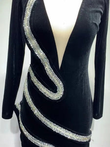 Sexy Long Sleeve Mesh Snake  Velvet Mini Bodycon