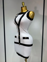 Load image into Gallery viewer, Sexy Backless Black White Button Mini Bandage Short Dress