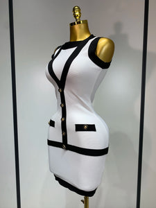 Sexy Backless Black White Button Mini Bandage Short Dress