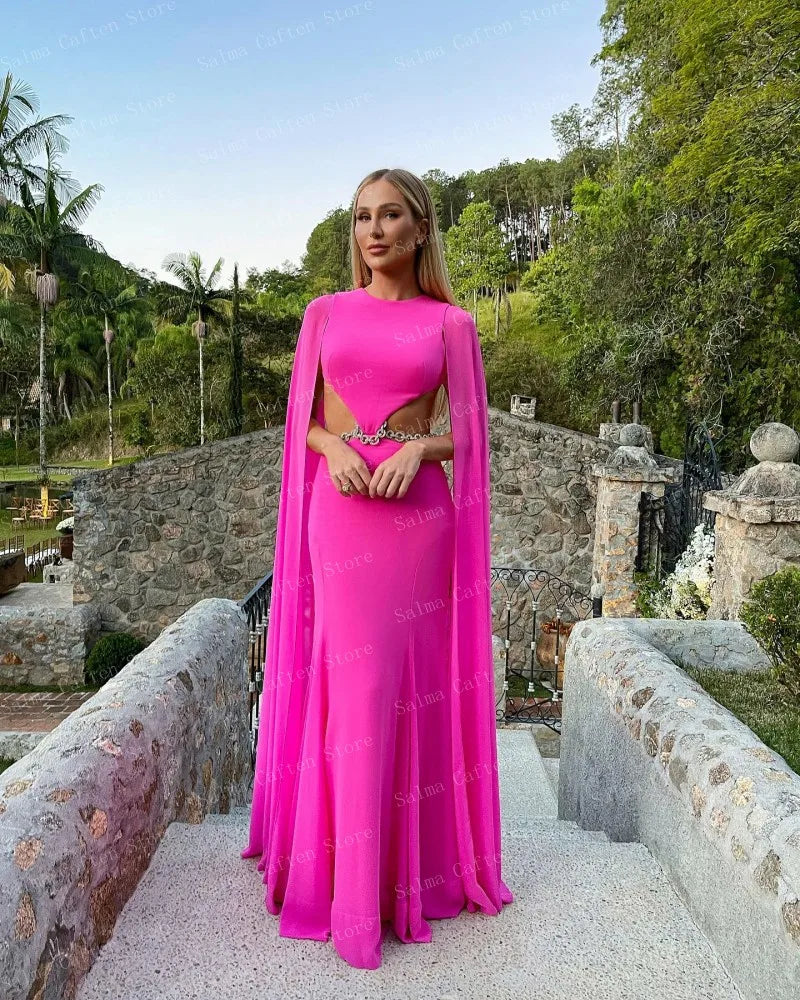 Hot Pink Matte Satin Evening Dress