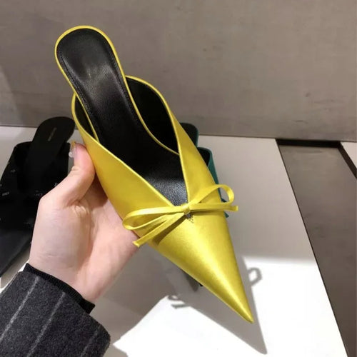 European High Heels Pointed Bow