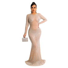 Load image into Gallery viewer, Party Dress Mesh See-through Diamonds Stretchy  Long Dress