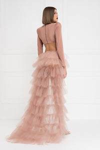 Blush Pink Ruffled Tiered Long Maxi Skirt