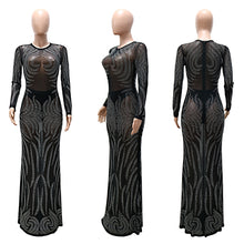 Load image into Gallery viewer, Party Dress Mesh See-through Diamonds Stretchy  Long Dress