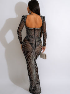 Gorgeous Open Back Sequin Maxi Dress