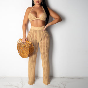 Summer Fishnet Knitted Two Piece Set